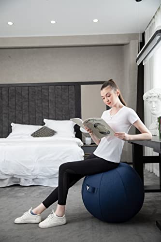 Image of Sitting Ball Chair for Office and Home, Pilates Exercise Yoga Ball with Cover for Balance, Stability and Fitness, Ergonomic Posture Exercise Ball Seat with Handle and Pump