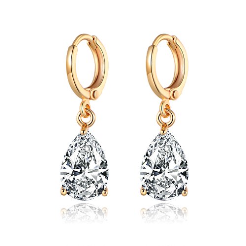 MASOP Ohrringe 18K vergoldet Ohrhänger Klappbügel Ohrschmuck Weiß Tropfen Zirkonia Swarovski Elements Cover