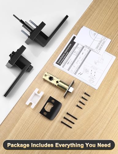 Image of Tinewa 3 Pack Square Privacy Door Levers Locksets in Matte Black Finish, Bed /Bath Door Levers Keyless Interior Handles,Reversible for Left Right Handed Doors