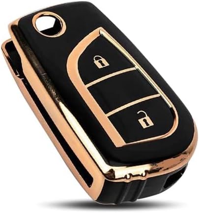 TPU Car Key Cover Compatible with Toyota Corolla Altis/Innova Crysta (Gold Black)