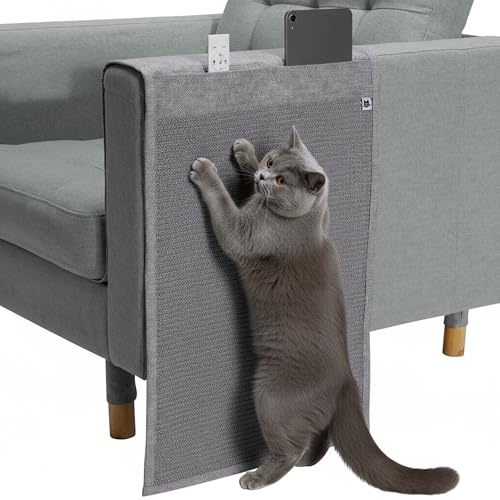 Image of The Cat Ladies Cat Scratch Furniture Protector Mat - Couch Protector from Claws - Anti Scratch Furniture Protectors from Cats Scratching - Sisal Scratcher Pad with Pocket - Grey
