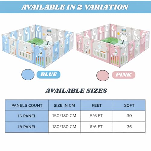Image of 16 Panel Playpen for Babies Upto 5 Year Foldable Baby Kids Fence Playard Playpen with Mat & Balls Activity Play Yard for Kids Play Area Indoor Setup Fence for Toddlers Outdoor Playarea with Gate(Blue, 6 * 5ft=30sqft)