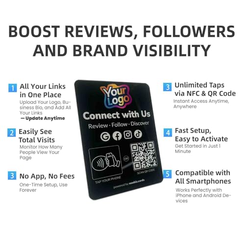 Image of Custom Review Tap Card Stand for Google & Social Media Sign (2 Pack)-Review & Follow Us Sign for Google, Instagram, Facebook, TikTok, Booking & More - NFC Tap & QR Scan to All Links- No App, No Fees