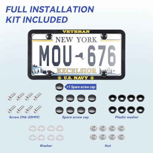 Image of License Plate Protector 2PCS, Yellow License Plate Cover and Frame, Rust Proof car License Plate Cover and Frame Bracket, with Screws and Cover, Suitable for Standard 12.4x6.3 inch License Plates