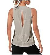 OYOANGLE Women's Workout Tank Top Sleeveless Crew Neck Open Back Sports Athletic Shirts Running Y...
