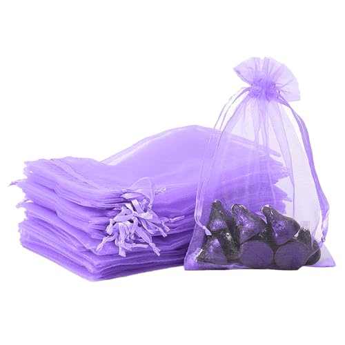 Lot de 30 sachets en organza - 20 x 30 cm - Grands sacs à bijoux - Sachets en organza à remplir pour sacs cadeaux de mariage, Noël, fête - Violet