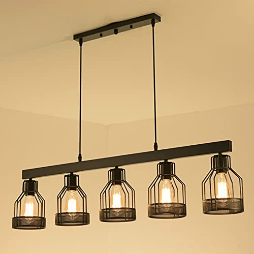 Lustre industriel noir E27 suspension cage vintage 5 têtes plafonnier table à manger L105