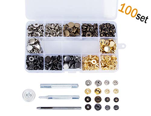 Juego de 100 broches de presión de cobre para remaches de piel, sin costura, con 4 piezas de herramientas de fijación (12,5 mm)