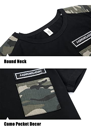 Image of LOLANTA Boy Summer Outfit Casual Clothes 2Pcs Cotton T-shirt Shorts Set | Kids Short Sleeve T-Shirt, Boy Camouflage Knee-length Shorts, Breathable Fashion Outfits, School Daily Matching Clothing Sets
