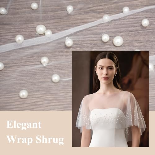 Pearl Shawl Wrap Shrug Bridal Cape Sheer Tulle White Black Elegant Wedding Cape Dress Cover Up for Women Girls3