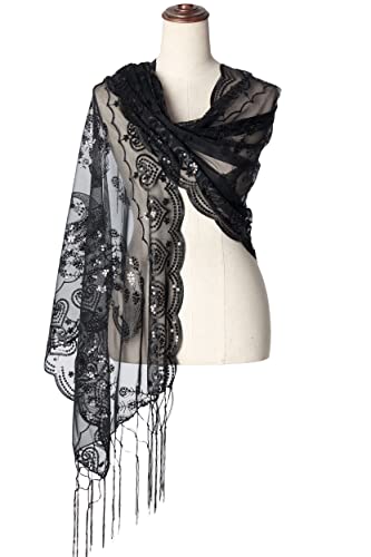 Image of BABEYOND 1920s Sequined Shawl Wraps for Women Fringed Evening Cape Wedding Bridal Shawl Scarf for Evening Dresses Party