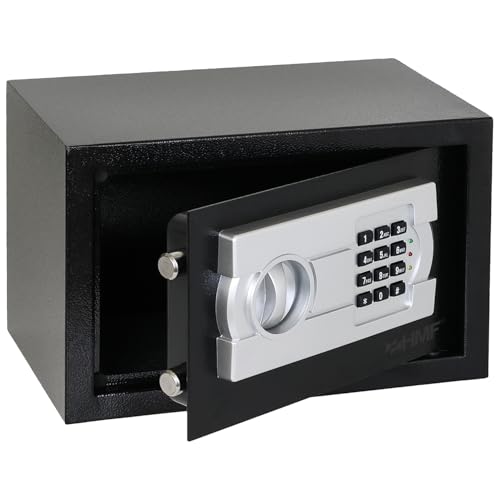 HMF Safe Tresor für Zuhause, Hotel oder Büro, Möbeltresor mit Zahlenschloss für DIN A5 Dokumente | 31 x 20 x 20 cm | Schwarz
