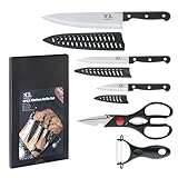 5 Pieces Kitchen knife Set, Knife Set Without Block with Sheathes, Stainless Steel Sharp Blade and Comfortable Handle, Chef Knife Set with Kitchen Scissors and Peeler for Cooking