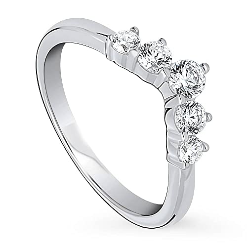 BERRICLE Sterling Silver 5-Stone Wedding Rings Cubic Zirconia CZ Wishbone Curved Band for Women, Rhodium Plated