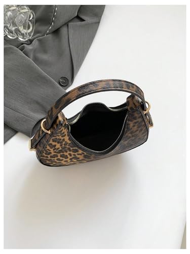 Women's Y2K Leopard Crescent Underarm Bags Zipper Shoulder Handbags Small Retro Purse2
