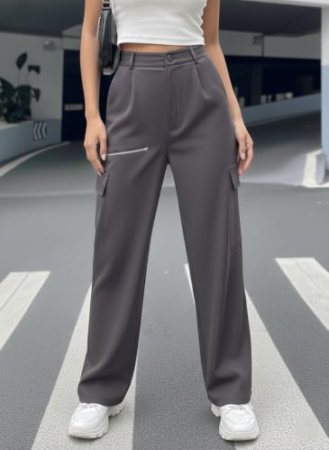 Image of GRECIILOOKS Cargo Pants For Woman | Trousers For Womans |High Waist Trouser for Women - Flared Parachute Pants with Side Pockets |Womens Cargo Pant | Elegant for College & Events (Available in Plus Size)