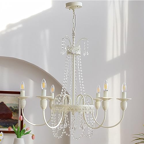  6 luci Impero Francese Paese lampadario di Foyer Ingresso Candela in Ferro battuto Lampada a Sospensione nordica Bianco Latte Lampada a Sospensione per Soggiorno Sala da Pranzo Ragazze Camera da