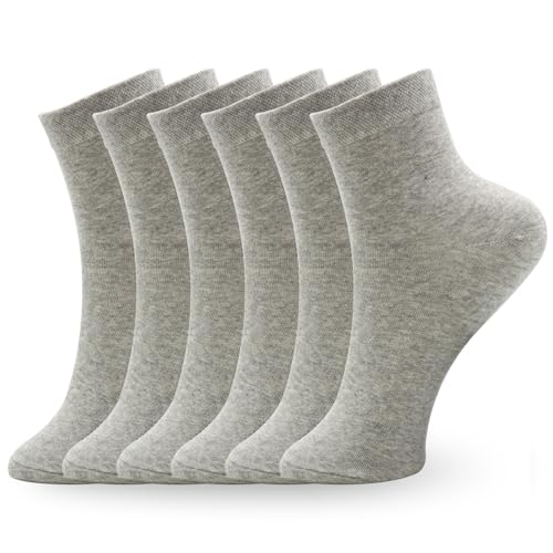 VEGCOO 6 Paires Chaussettes Femme, Chaussettes Femmes en Coton Confortables Respirantes 35-40 (FR/ES, Alpha/lettres, Taille unique, Taille normale, Taille normale, Gris)