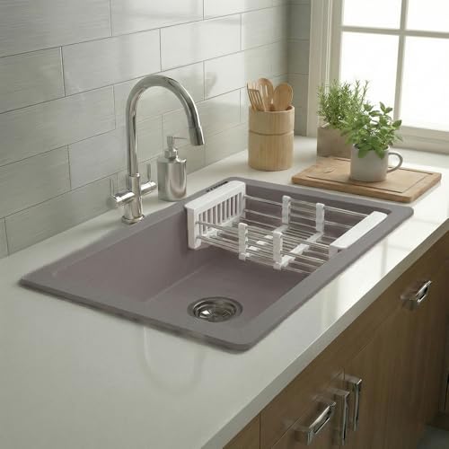 Image of JAYKO Quartz Acrylic Kitchen Sink for Modular Kitchen | Granite Finish, Scratch & Heat Resistant | Easy to Clean & Stylish Sink for Home (UBR, 24x18in)