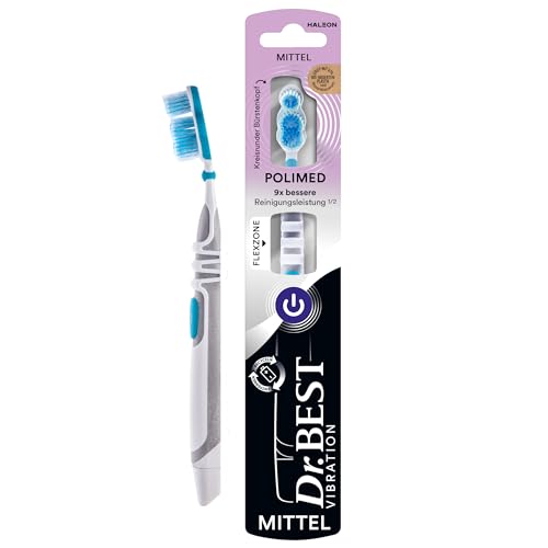Dr.BEST Vibration Polimed Zahnbürste, Mittel (1 Stück), für eine 9x bessere Reinigungsleistung am Zahnfleischrand