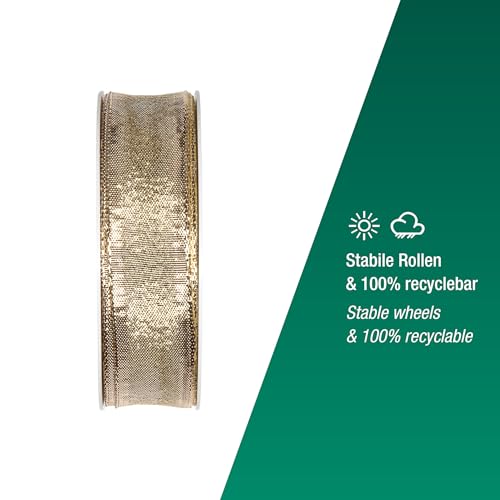 Halbach Seidenbänder Gold Gift Ribbon - Made in Germany - with Malleable Wired Edges, 25 mm - Image 3