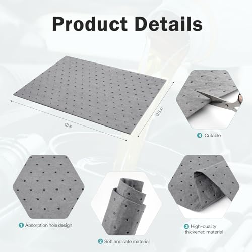 Image of 120Pcs 9.8 x 13 Inch Oil Absorbent Pads Oil Mat Water Absorbent Mat Oil Spill Mat for Absorbing Protecting Home Garage Basement Weight Dimpled Pad Replacement Automotive Accessories