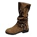 Bottes Femmes Mode Flock Confortable Pompon À Talons Bas sur Le Côté Zipper Chaussure Mid (36,Kaki)