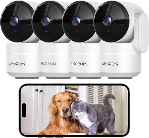 Image of Indoor Security Camera with 360 Monitor, Home Cameras with 2-Way Audio, Night Vision, Motion Detection, Phone App, Cloud & SD Card Storage, Work with Alexa/Google, 2.4GHz WiFi and Bluetooth, 4 Pack