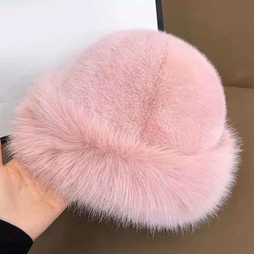 Gorro peludo de invierno beige para mujer miniatura 4