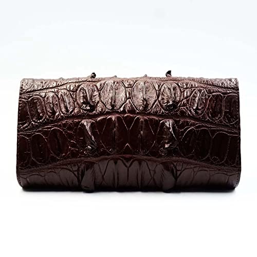 New Brown Genuine Crocodile Leather Black Tail Skin Women Tri-Fold Clutch Wallet Purse.4