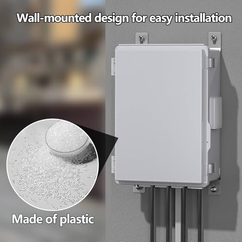 Image of Electrical Junction Box, Ventilated Design, Cable Grommets, Indoor /Outdoor Use with Mounting Panel & Hinged Cover. Waterproof IP 65. (Grey Cover, 13.8 inchx9.7 inchx5.9 inch)