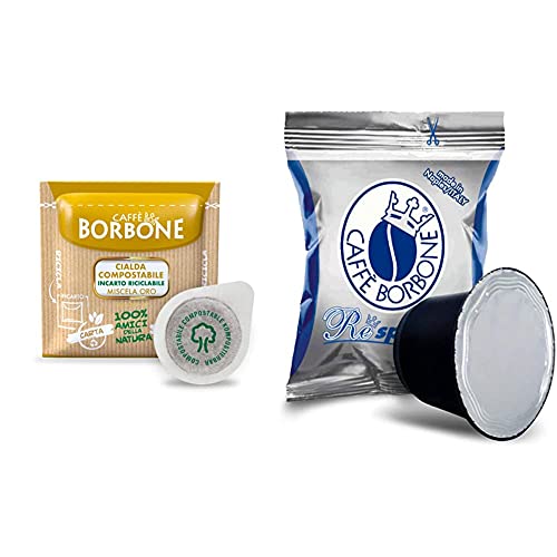 CAFFÈ BORBONE Cialda Compostabile, Miscela Oro - 150 Cialde - Sistema Ese & Respresso, Miscela Blu - 100 Capsule - Compatibili Con Le Macchine Ad Uso Domestico Nespresso *