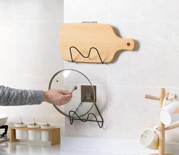 Shyam-Enterprise-Metal-Wall-Mounted-Pot-Lid-Holder-Storage-Rack-Punch-Free-Self-adhesive-Pan-Pot-Chopping-Board-Holder-for-Kitchen-Multipurpose-BlackColor-1-PCS