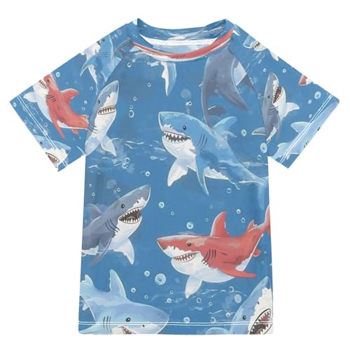 Boys Sun Shirts UV Protection Short Sleeve Rash Guard Swim Shirt Shark Water Shirt Rashguard 4T,028
