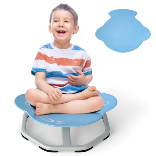 Costzon Sensory Chair, 360° Sit & Swivel Autistic Children Sensory Toy w/Non-Slip Metal Base for Training Body Coordination and Indoor Outdoor Use, Spinning Chair for Autistic Kids (Blue,Fish)