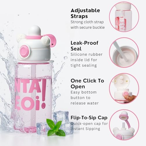 Image of Veejet Joyland Kids Water Bottle - Sipper Water Bottle for Kids - Water Bottle for School - Water bottle for Girls and Boys, BPA-Free, Spill-Proof, Perfect for School and Play - 620 ML (White)