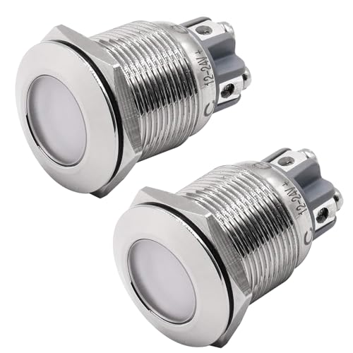 BAOMAIN Stainless Steel RGB LED Indicator Lights, 19mm 12V-24V DC Pilot Signal Light with 4 Screw Terminals, IP65 Waterproof Panel Mount Dash Light for Automotive, Marine, Industrial DIY 2PCS
