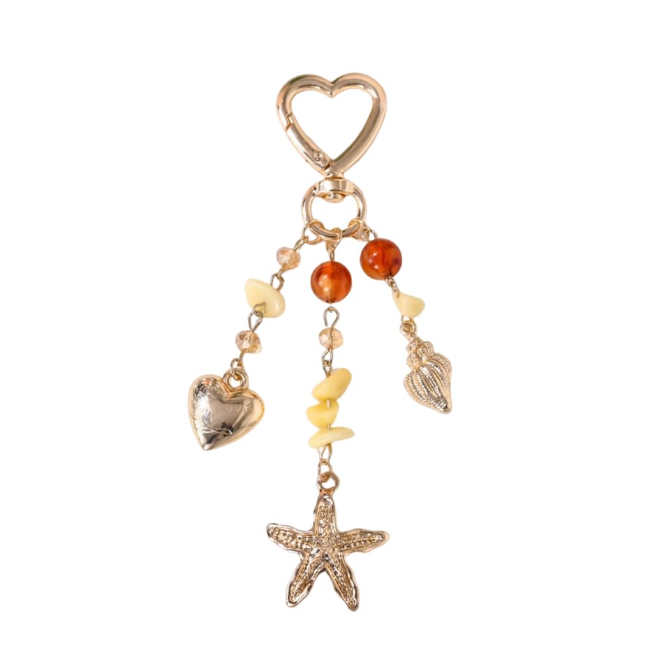 Image of Gold Keychain Sun Starfish Bag Charms for Purse Handbag Backpack Tote Bags Decor Accessories