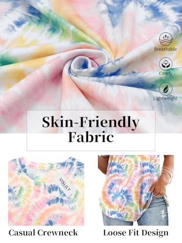 Image of VISLILY Plus-Size-Tops for Women Casual Short Sleeve T Shirts Trendy Tie Dye Crewneck Tees Comfy Loose Fit Tunics XL-5XL