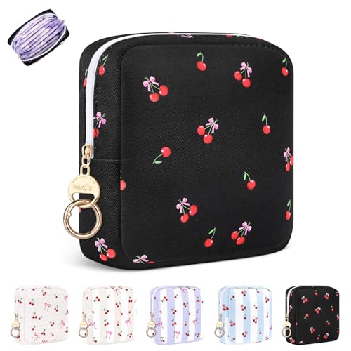 Image of Period Bag for Teen Girls, Canvas Sanitary Napkin Storage Bag with Zipper, Portable Menstrual Pad Bag Tampon Holder for Purse