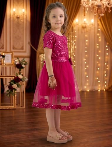 Image of Charming Girls' Kids Velvet & Net Frock with Knee-Length Short Sleeve A-line Round Neck Fit and Flare and Back Zipper Closure|Kids Dress for Baby Girls Birthday Outfit
