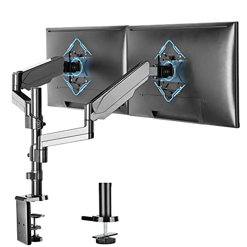 PUTORSEN® PC Dual Monitor Arm Stand Desk Mount Bracket with Ergonomic Height Adjustable(Gas Powered) Full Motion Double Arm Desktop Clamp Mount for 17