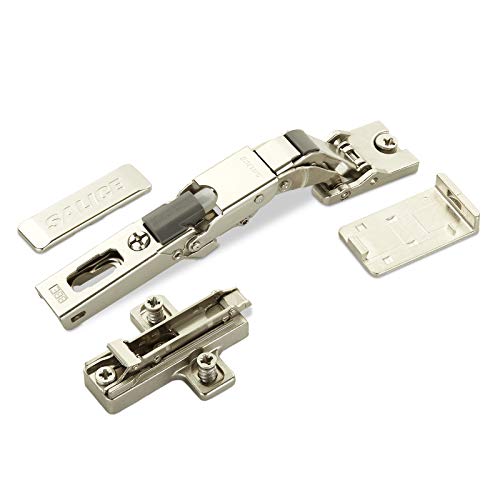 2 x Salice Universalscharnier mit Dämpfer für Glastür oder Spiegeltür 110° mit Kreuz-Montageplatte Höhe 6 mm mit Euroschrauben, Exzenterverstellung, Schrankscharniere mit Abdeckkappen