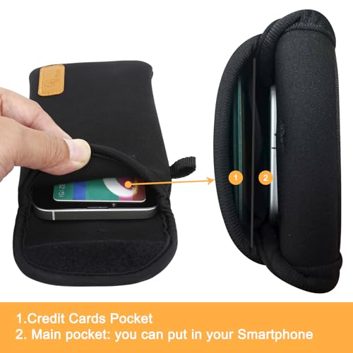DOB SECHS Handysocke, Neopren-Handytasche mit 2 Karabinern, Umhängeband und Handschlaufe, für Wandern und Reisen, passend für Handys bis 16,5 cm (6,5 Zoll)