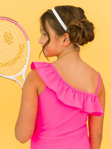 RuffleButts Girls Athletic Active One Shoulder Strap Tennis Dress and Bike Short Set Outift3