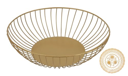 IBWell Antique Large Fruit Basket for Kitchen Modern Fruit Bowl for Home Decor Fruit Holder for Kitchen Countertop Gold Wire Basket for Fruit Vegetable Snacks Produce