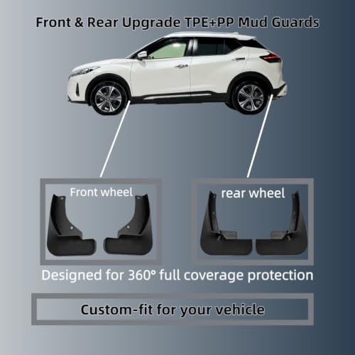 Image of No Drill Mud Flaps Compatible with Nissan Kicks 2017-2023(Fit for S SV SR),OEM Style Textured Black Custom Fit All Weather Exterior Accessories(4PCS