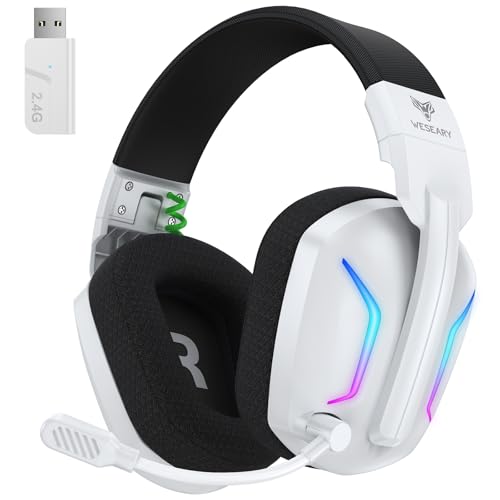 WESEARY WG1 Bluetooth Headset, 2,4G Gaming Headset Wireless mit Mikrofon für PS5, PS4, PC, Mac, Faltbarer Surround Sound Noise Cancelling Kopfhörer mit LED Licht, Über 50...