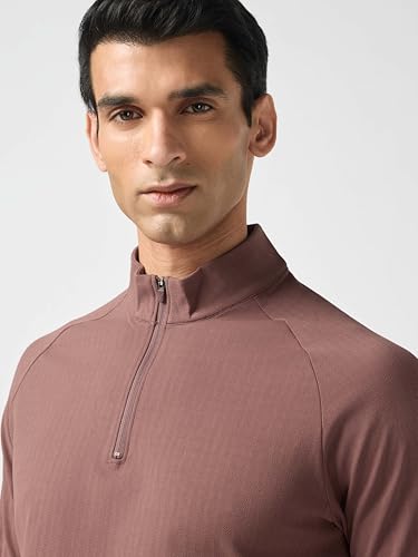 Image of TECHNOSPORT Men's Solid Full Sleeve T-Shirt ELASTOPLUS Quick Dry Slim Fit Mock Neck Sports Tee for Training Layering Casual Wear UPF50+ Anti Odour