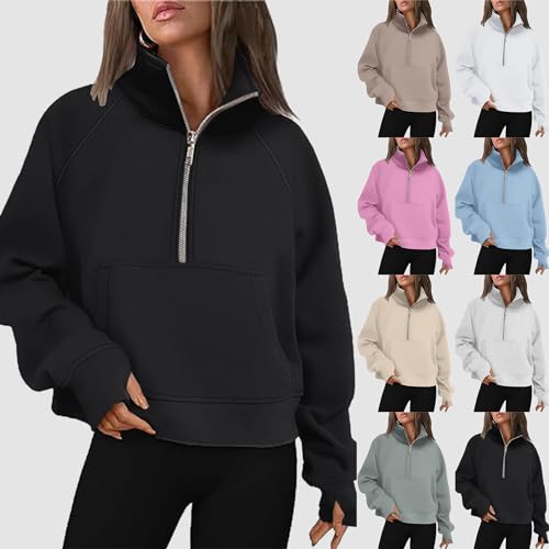Generic Cute Sweatshirts for Girls 10-12 Year Olds Half Zip Cropped Pullover Fleece Zipper Hoodies4
